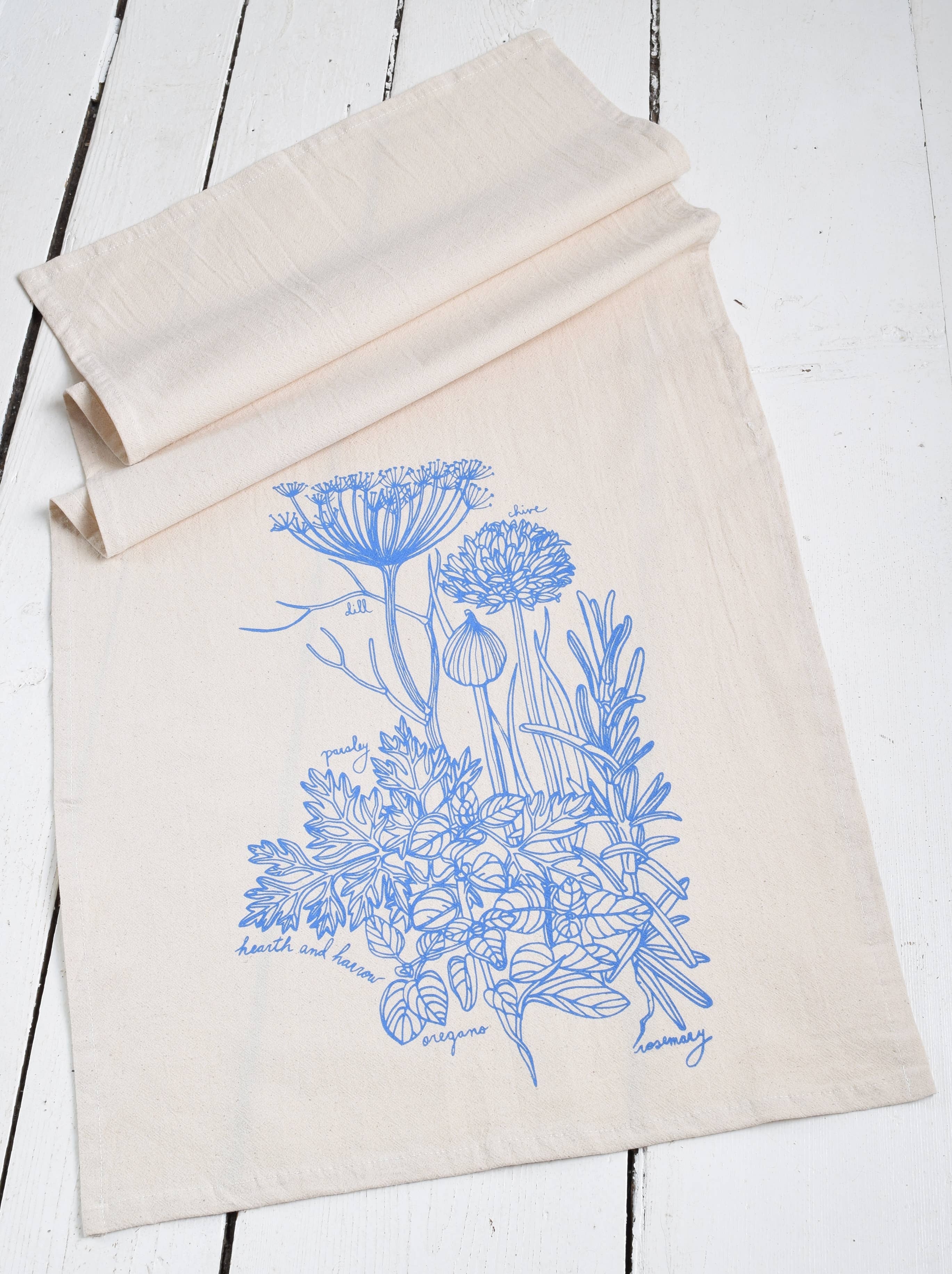 Kitchen Herbs Tea Towel in Blue-violet - Plant Print Cloth