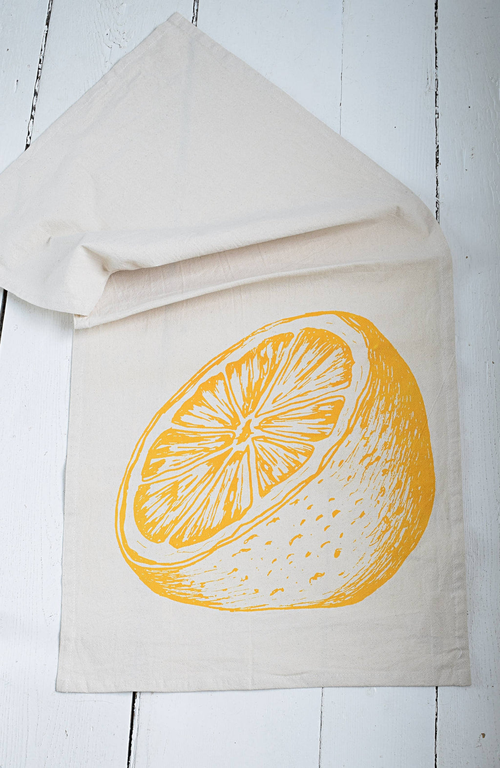 Organic Cotton Citrus Tea Towel in Yellow - Lemon Print
