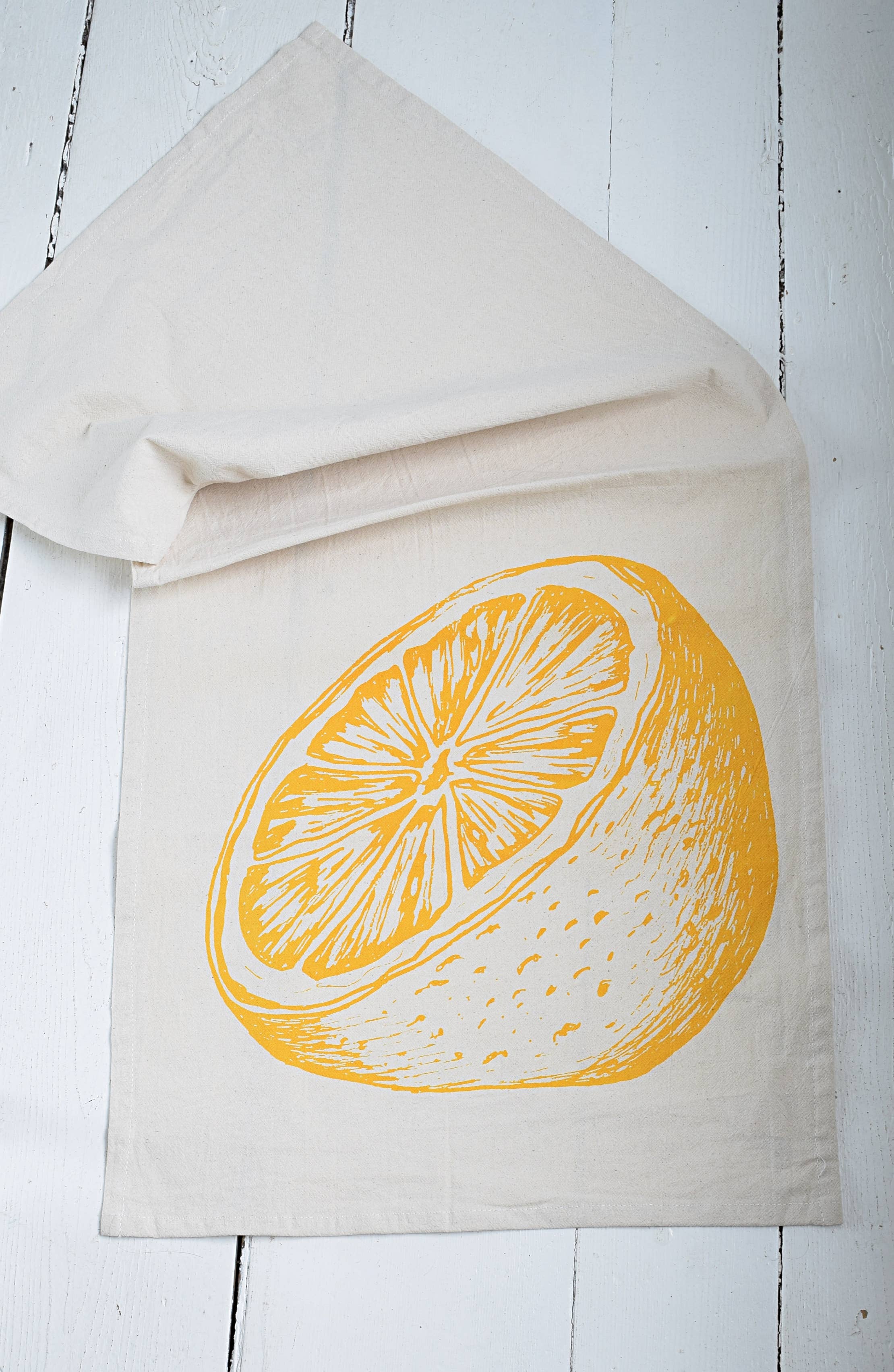 Organic Cotton Citrus Tea Towel in Yellow - Lemon Print