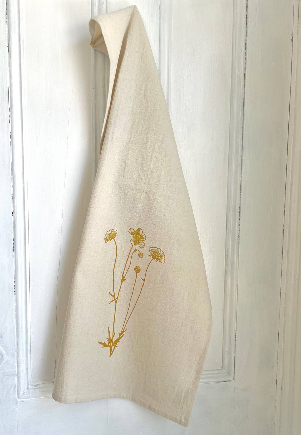 Dainty Flower Tea Towel - Organic Cotton - Mustard Yellow