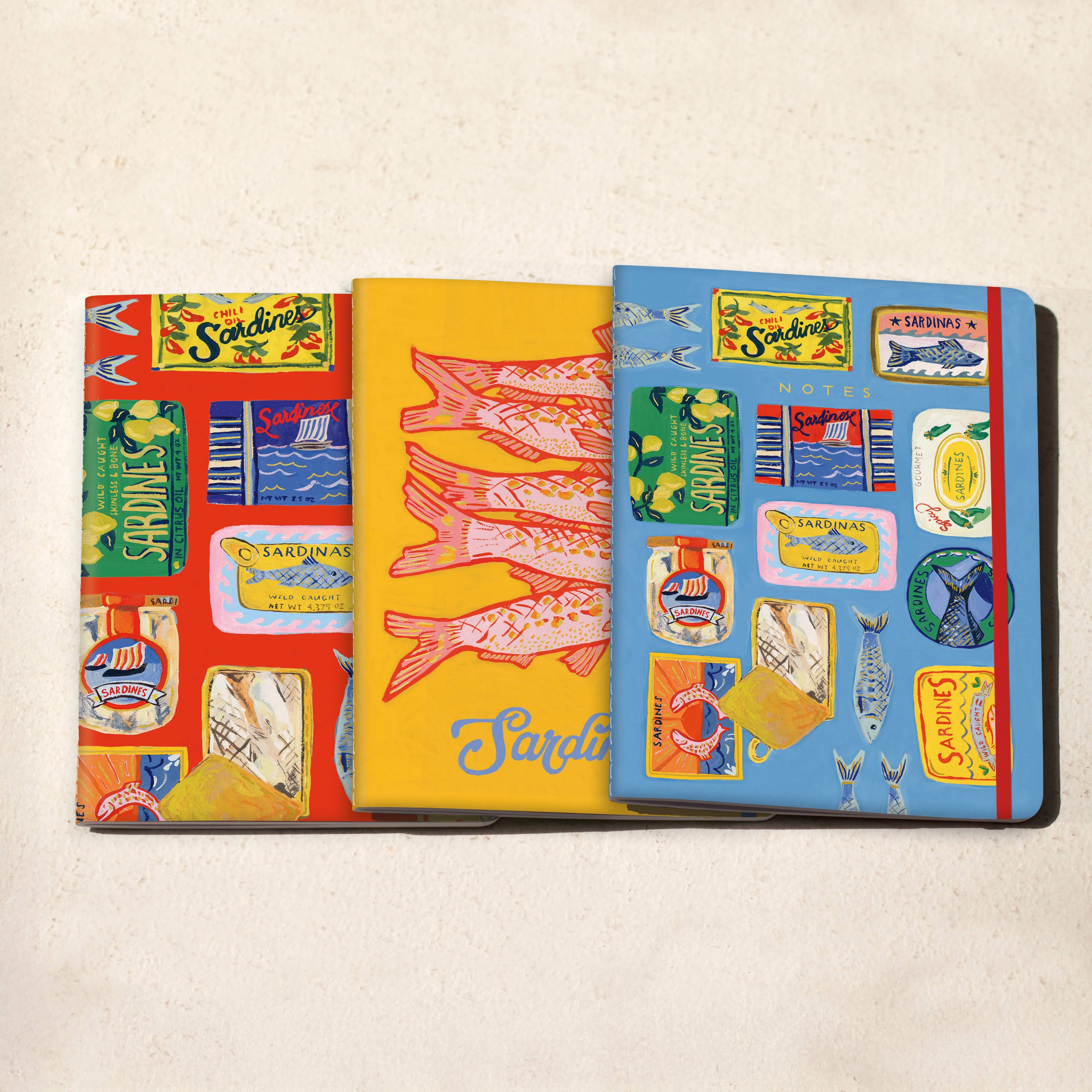 Blue Sardine Tins Sewn Trio Notebook Set