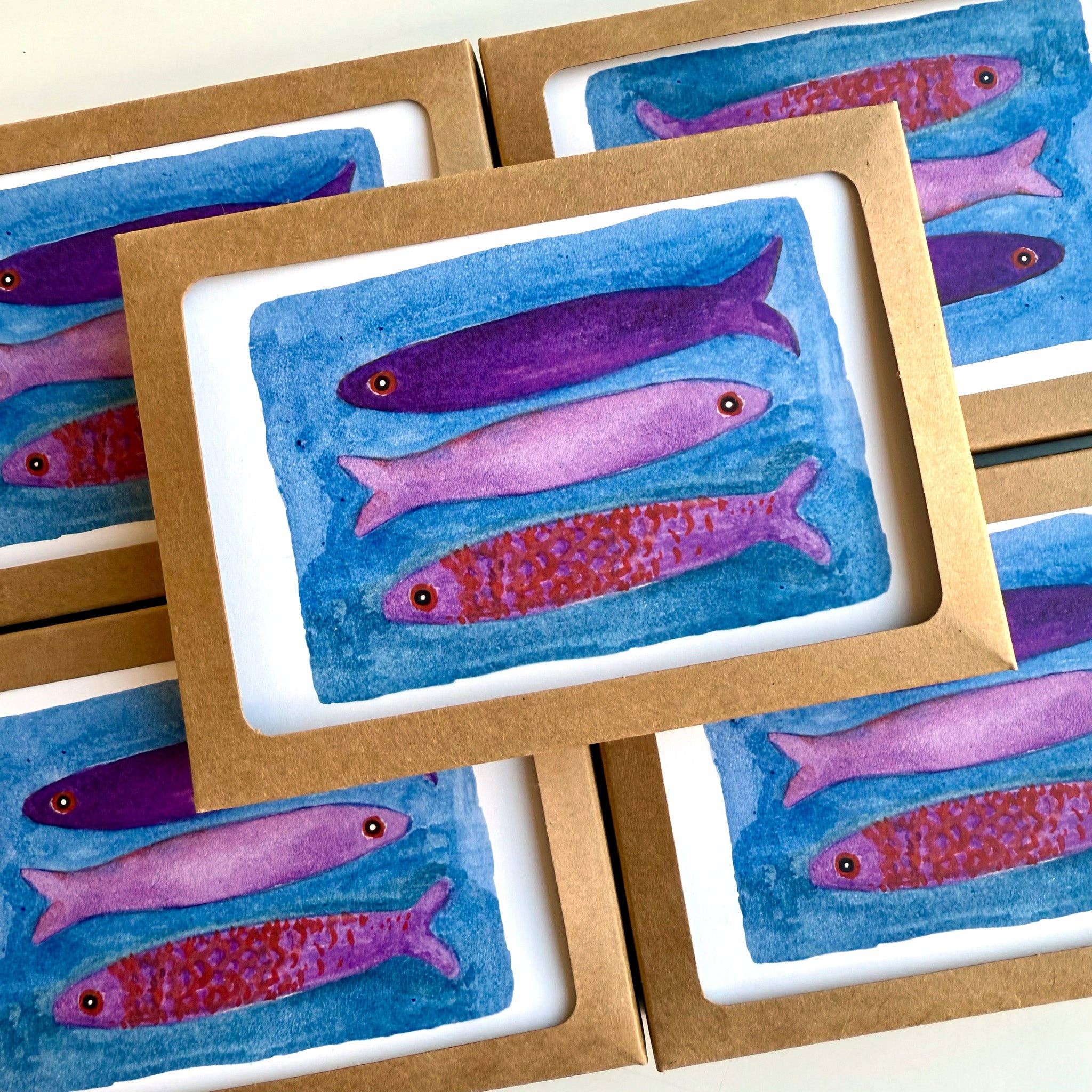 Purple Sardines / Boxed Note Cards