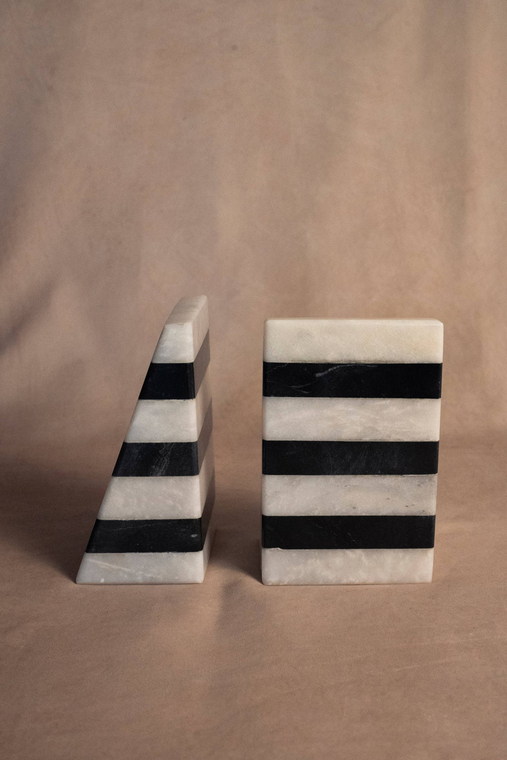 Statement Striped Black & White Bookends - Black and White Marble