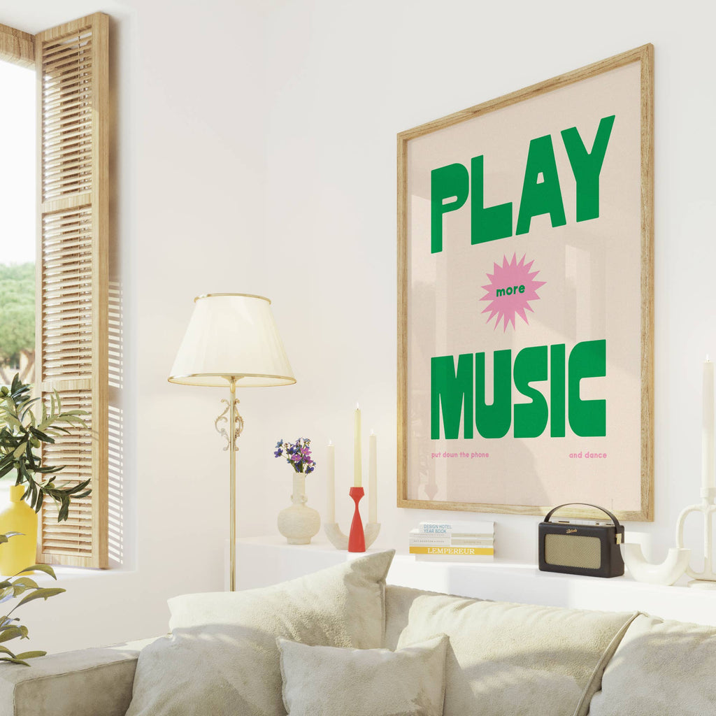 Play More Music Print - Retro Poster