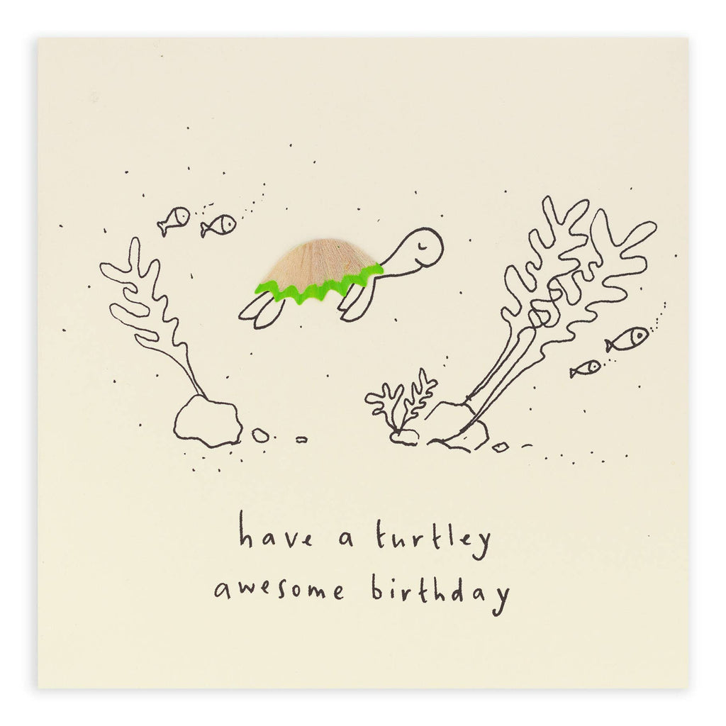 Birthday Turtle Card – Handfinished UK REal Pencil Shavings