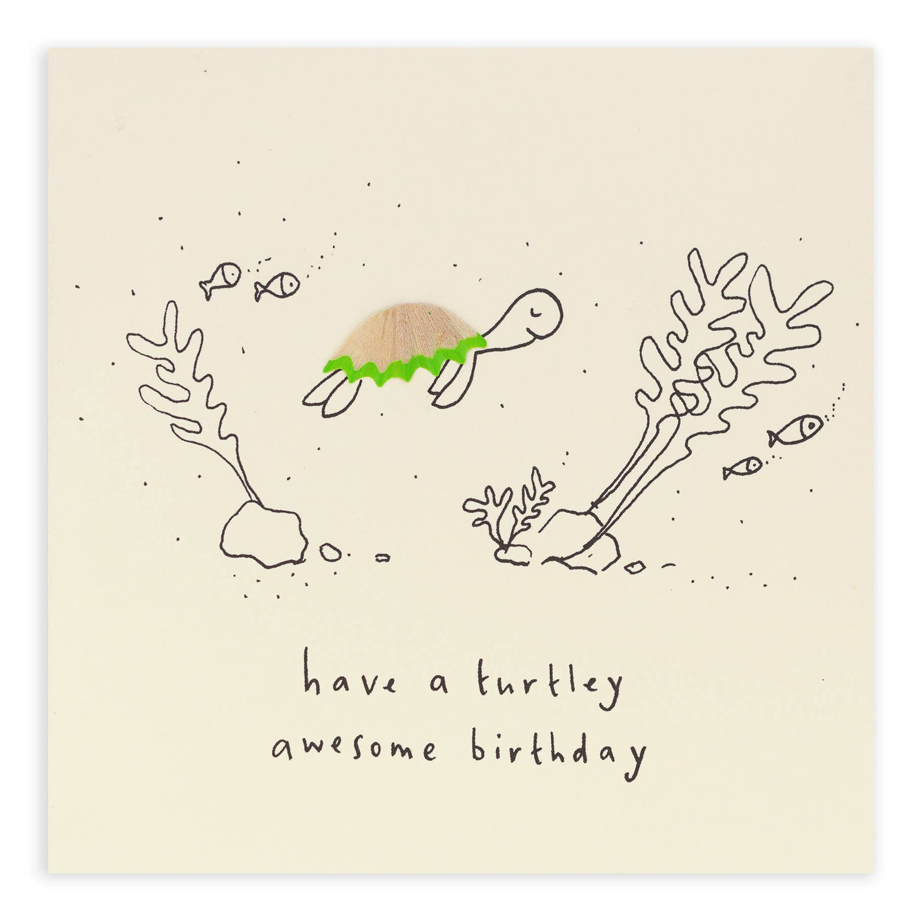 Birthday Turtle Card – Handfinished UK REal Pencil Shavings