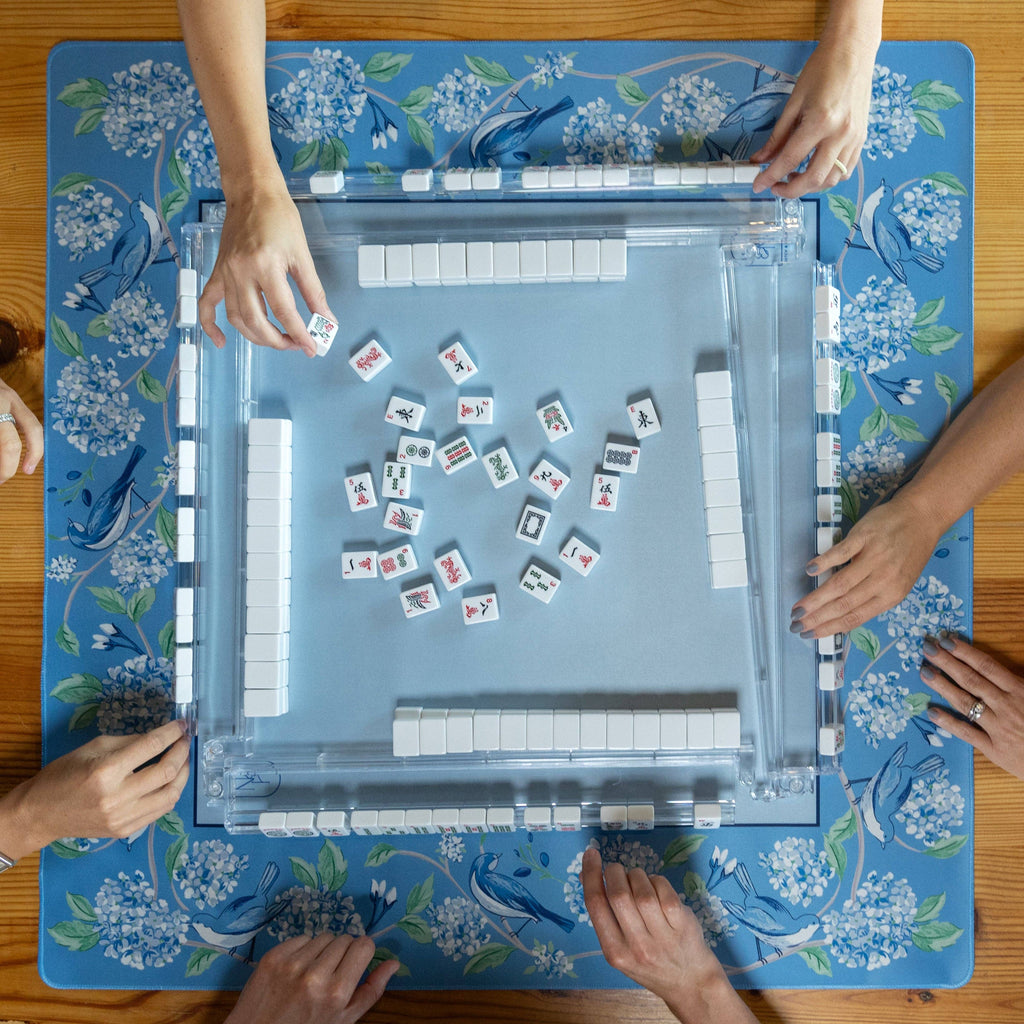 Mahjong Mat - Blue & White Bird