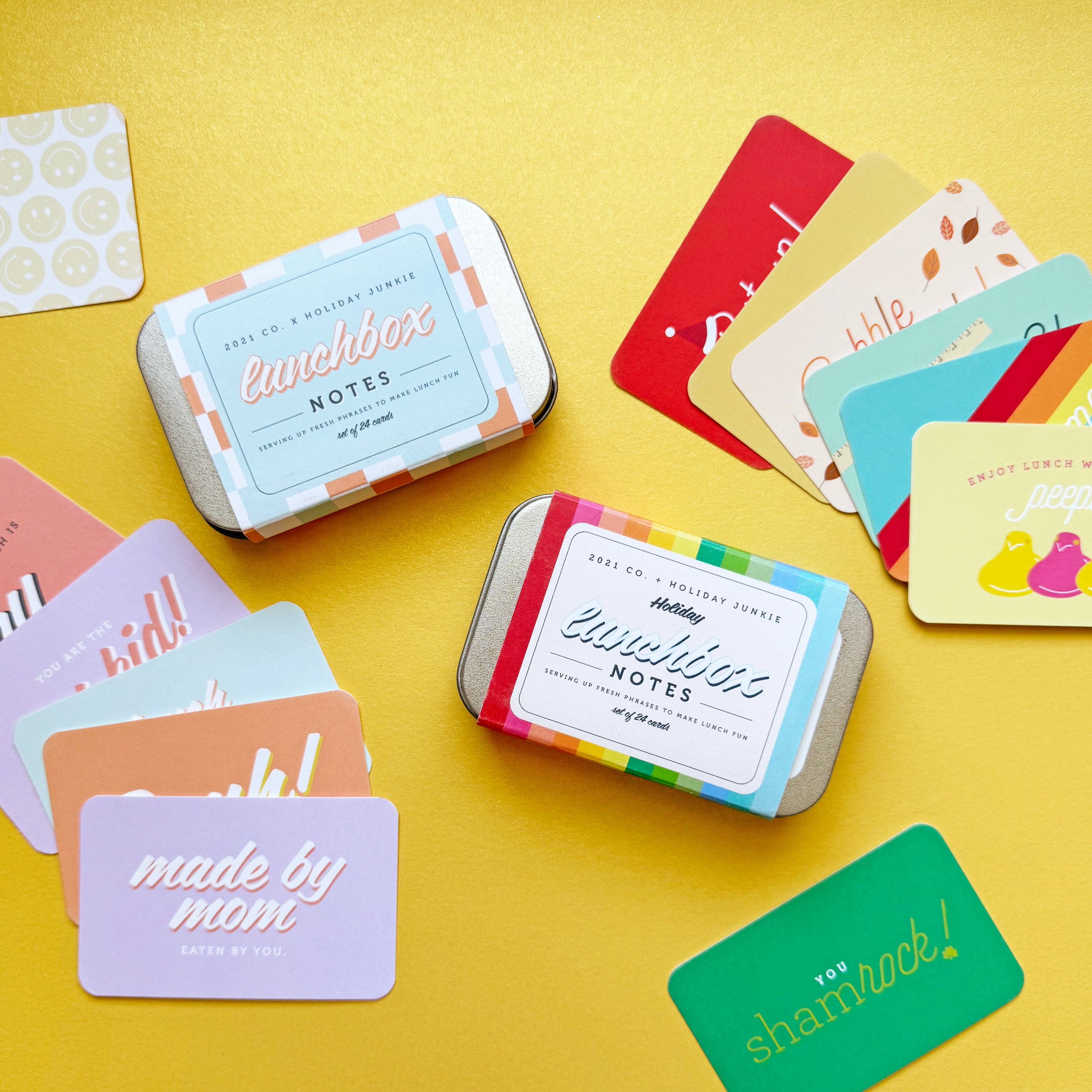 Lunchbox Jokes set of 24 notecards in metal tin