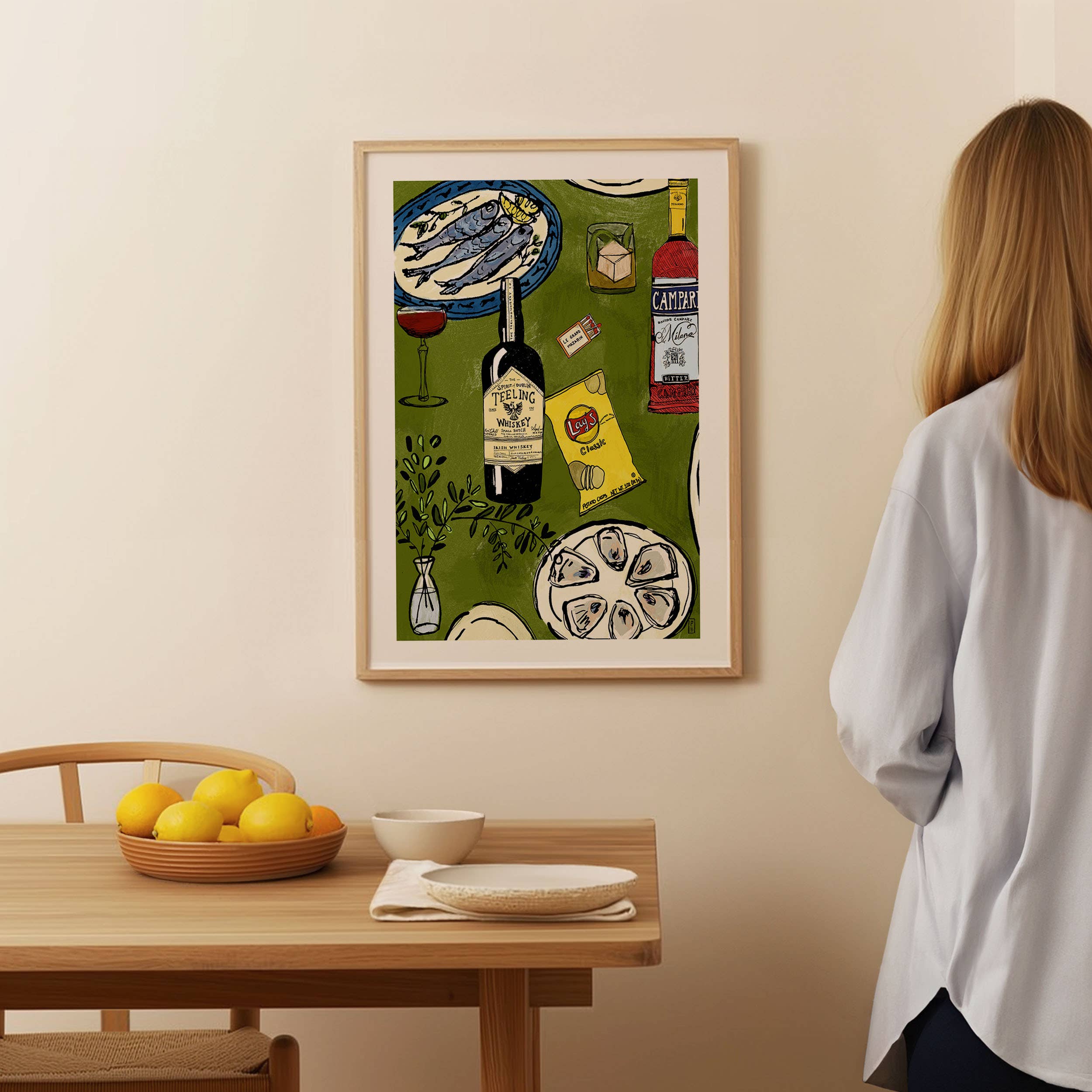 Chips and Whiskey Giclée Print: Vintage Foodie Kitchen Art