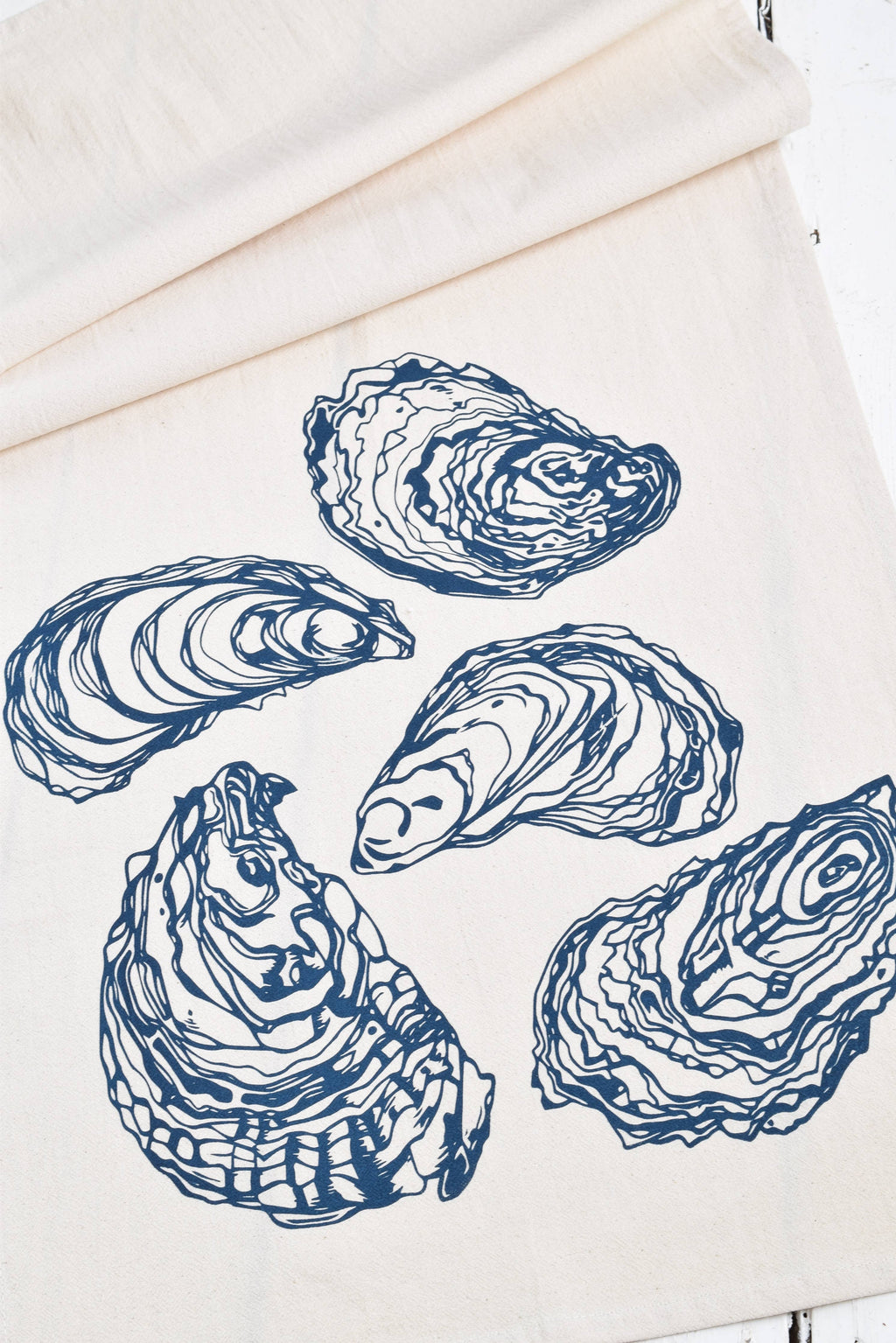 Oyster Tea Towel in Navy Blue - Organic Cotton - Sea Shell