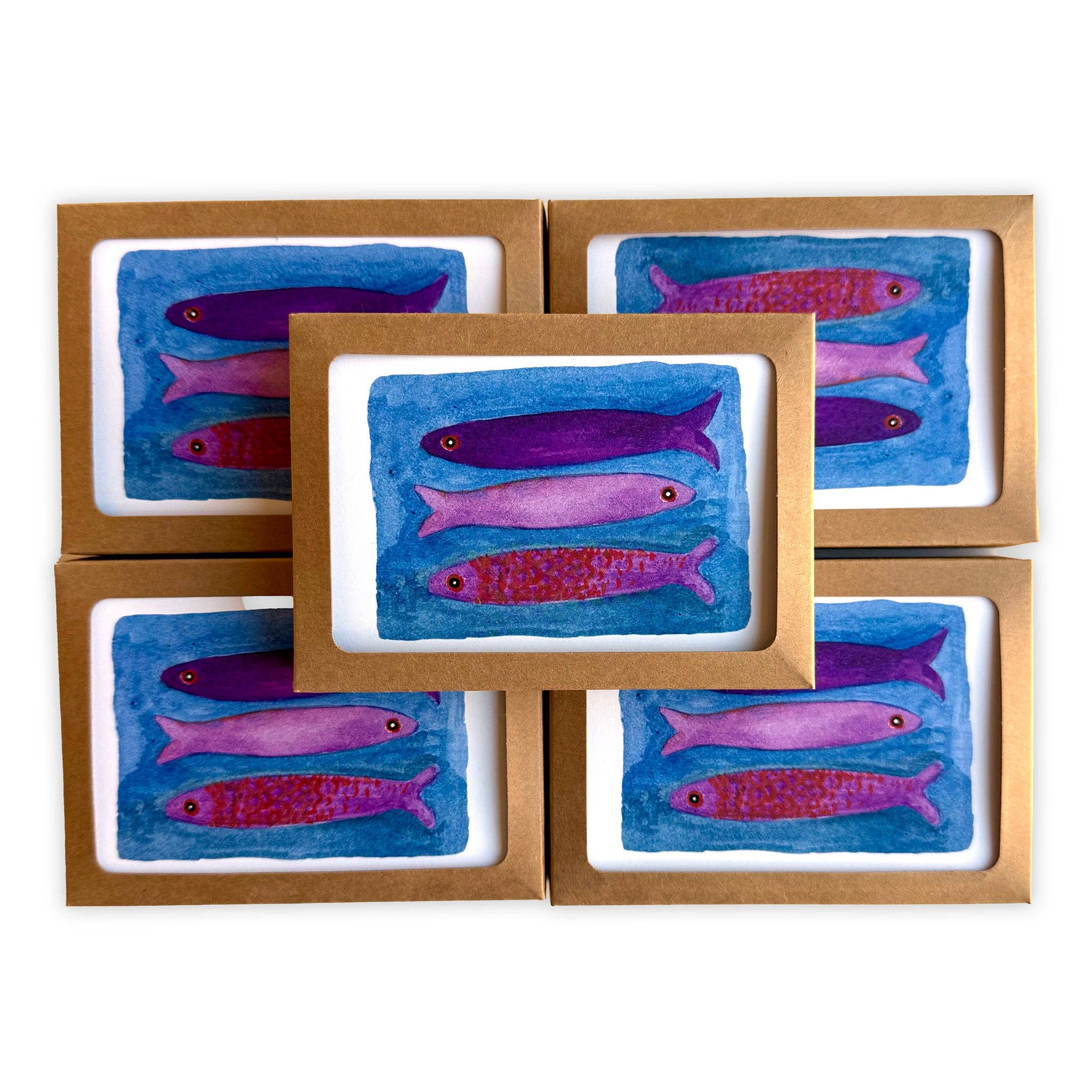 Purple Sardines / Boxed Note Cards