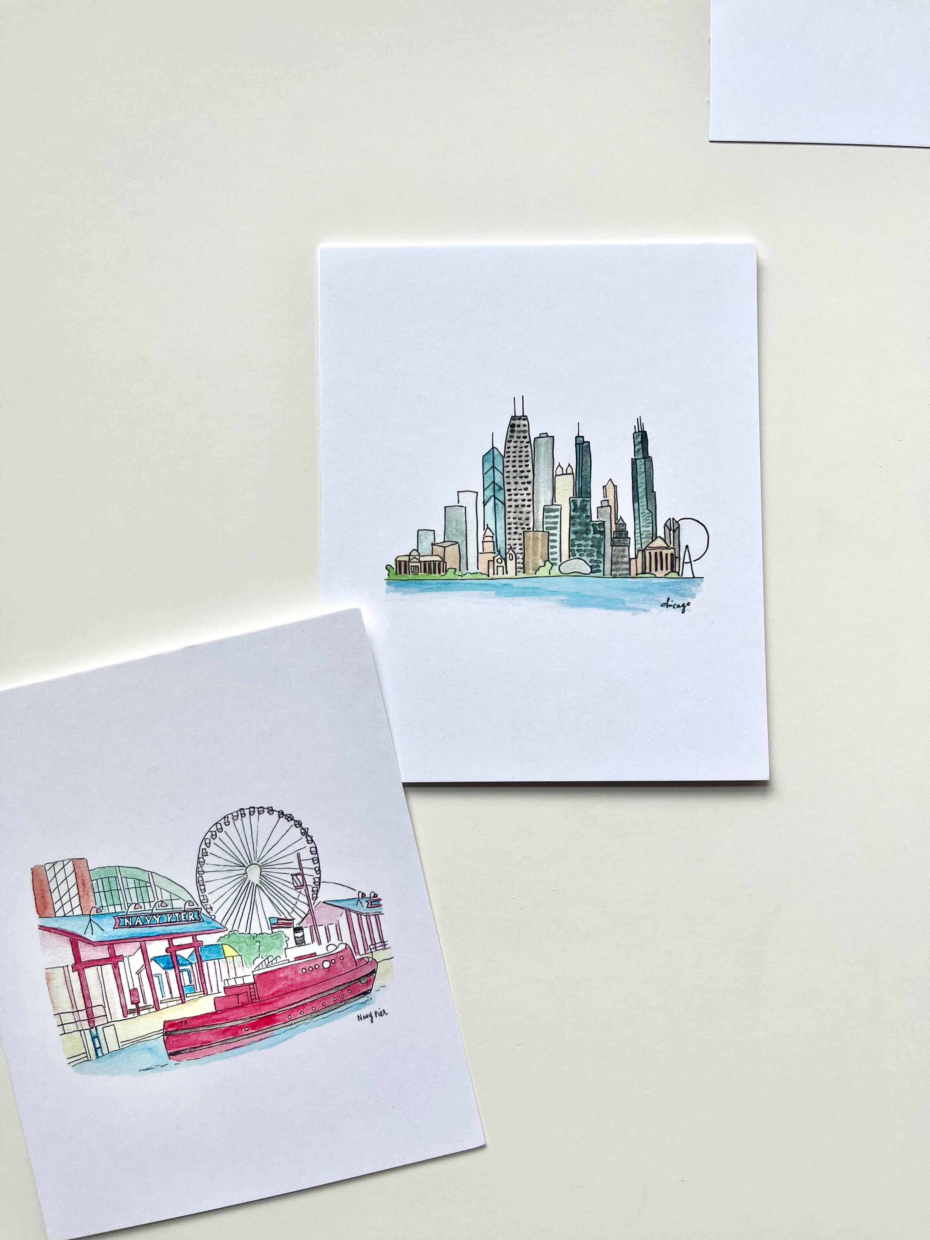 Chicago Watercolor Postcard pack