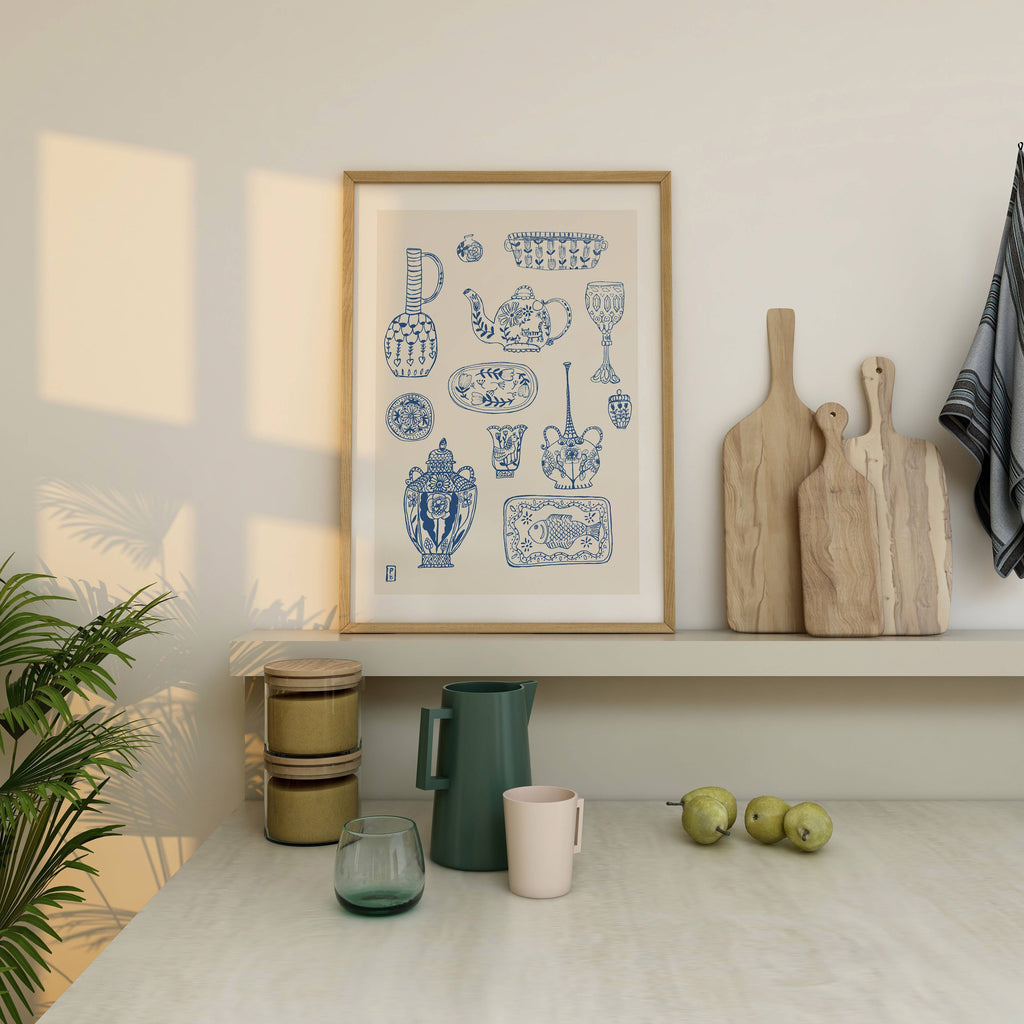 Ceramic Tea Art Print: Minimalist Kitchen Wall Decor