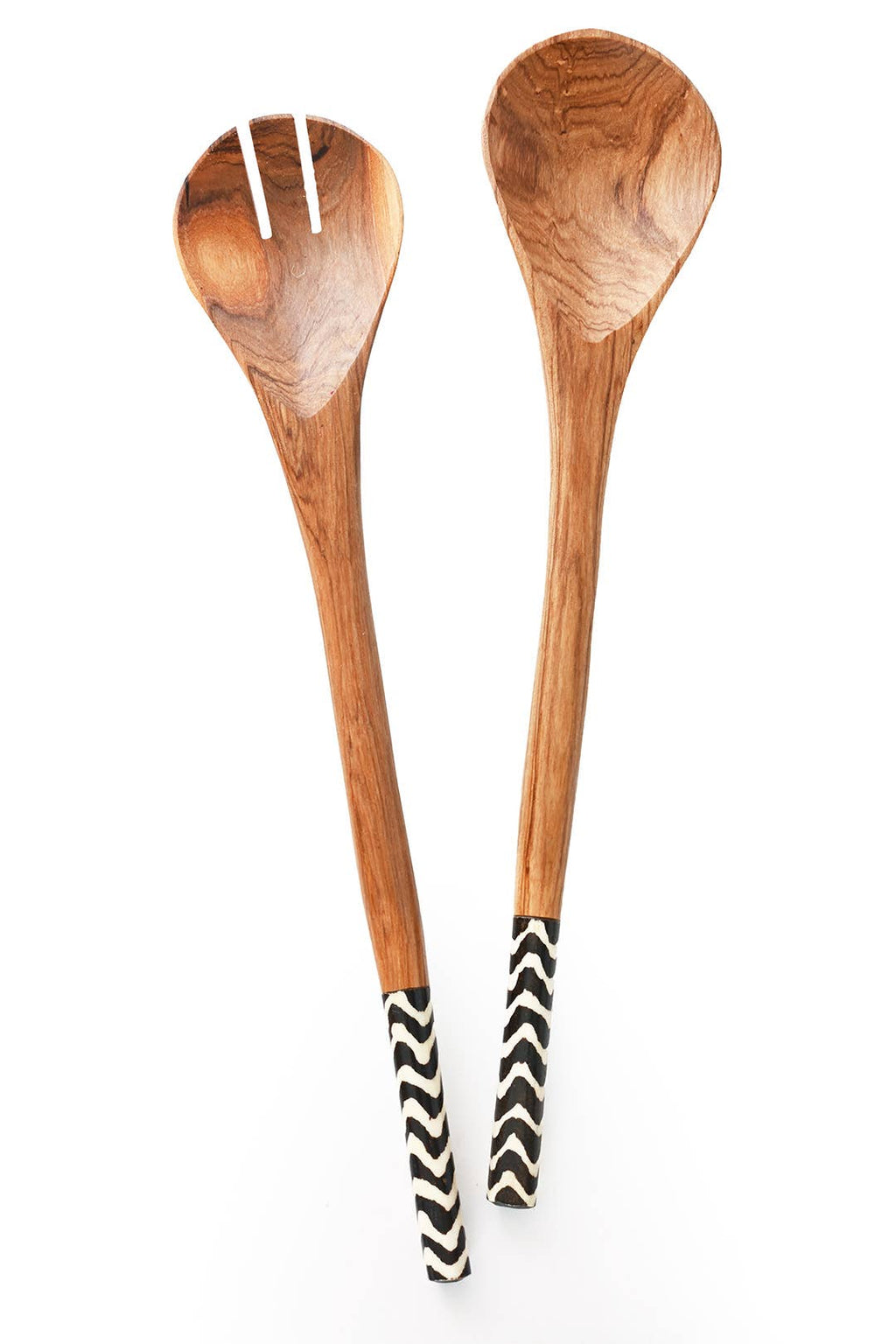Kenyan Olive Wood and Batik Bone Simple Salad Servers