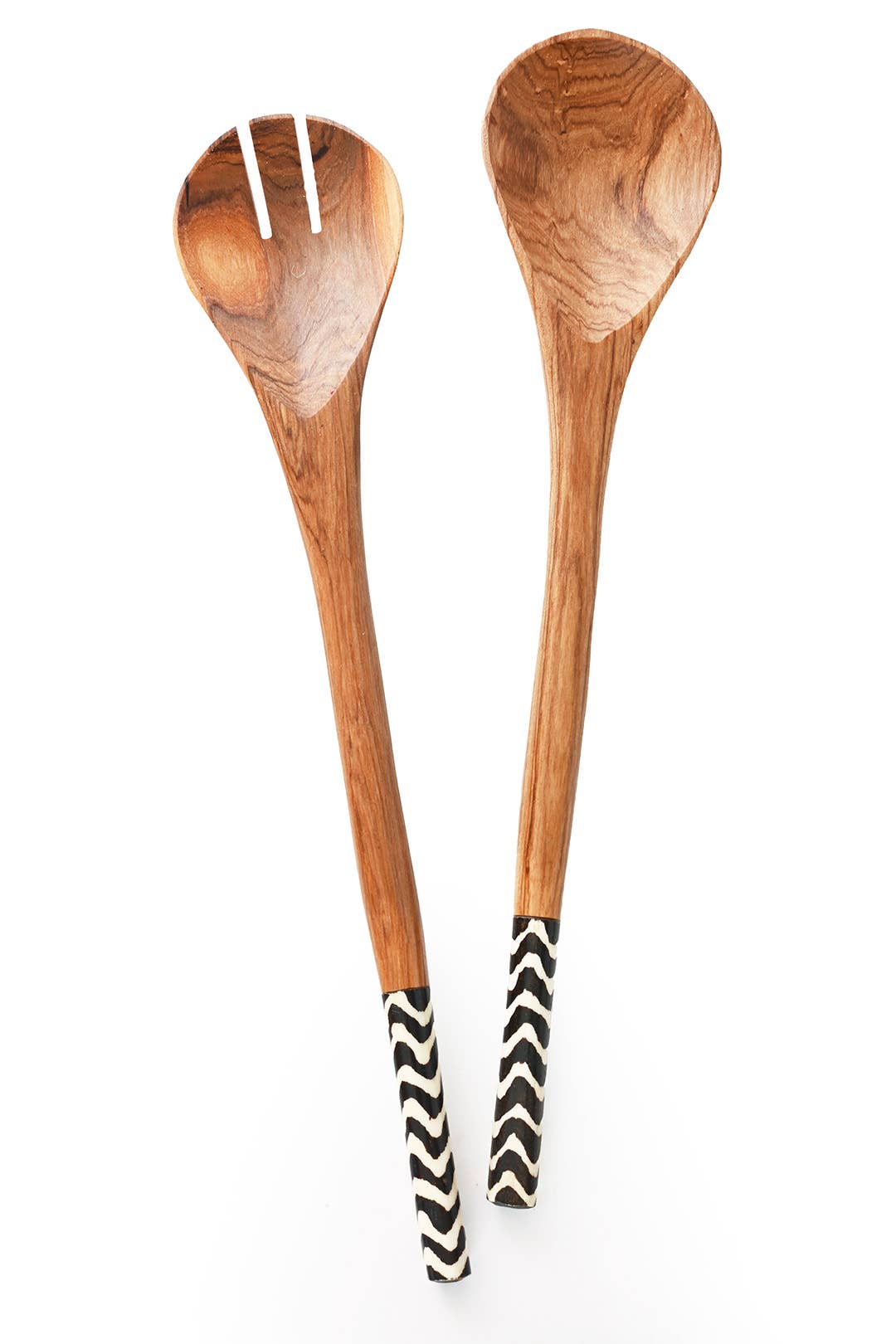 Kenyan Olive Wood and Batik Bone Simple Salad Servers
