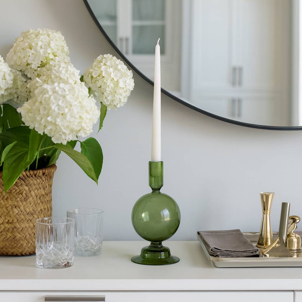 Taper Candle Holder - Olive Glass Bubble, 7 in.