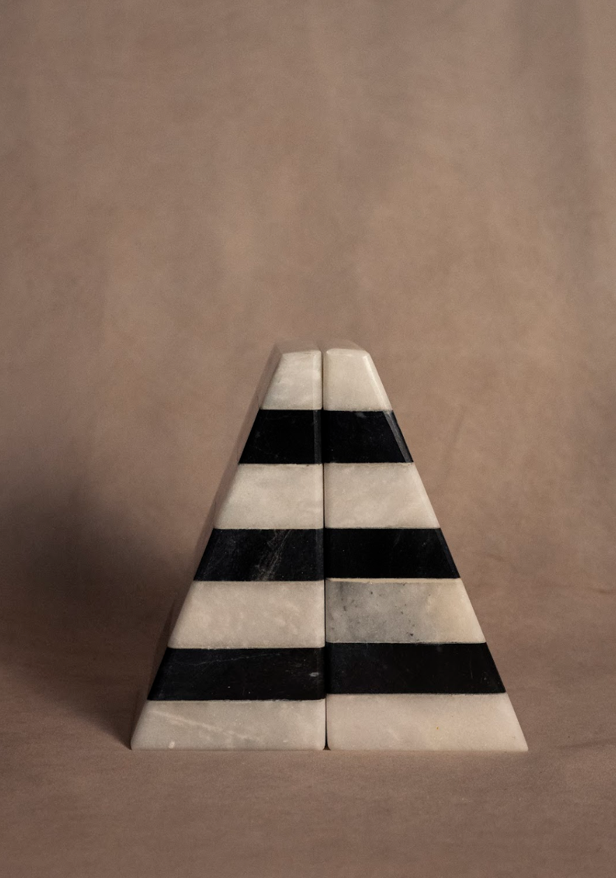 Statement Striped Black & White Bookends - Black and White Marble