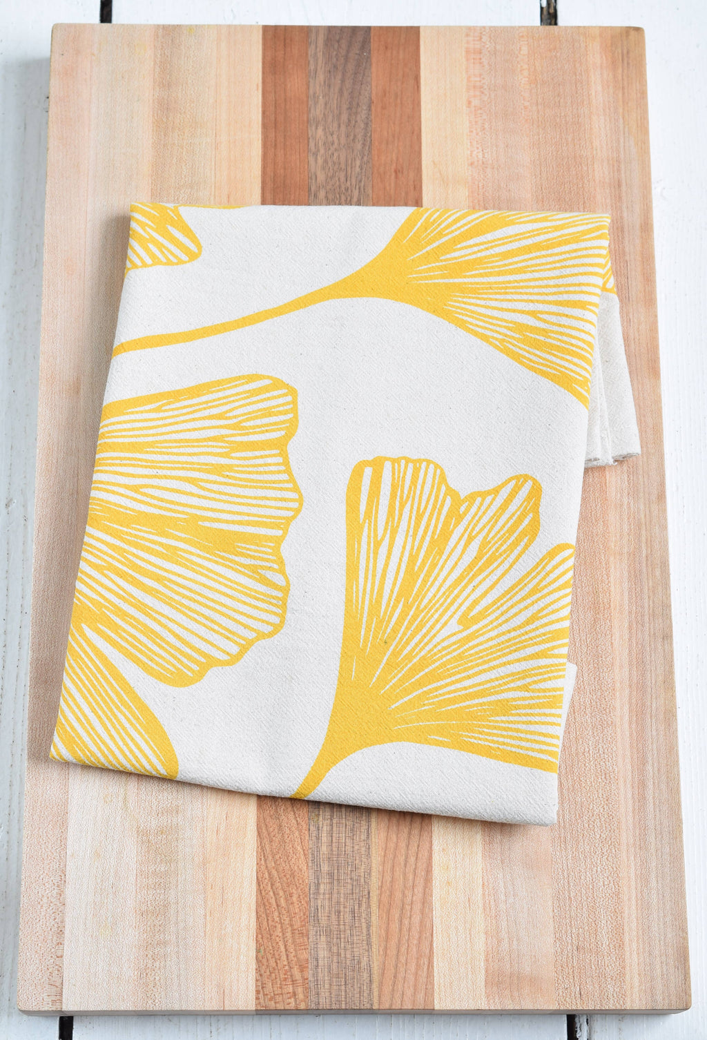 Ginkgo Leaf Tea Towel in Yellow - Organic Cotton - Natural