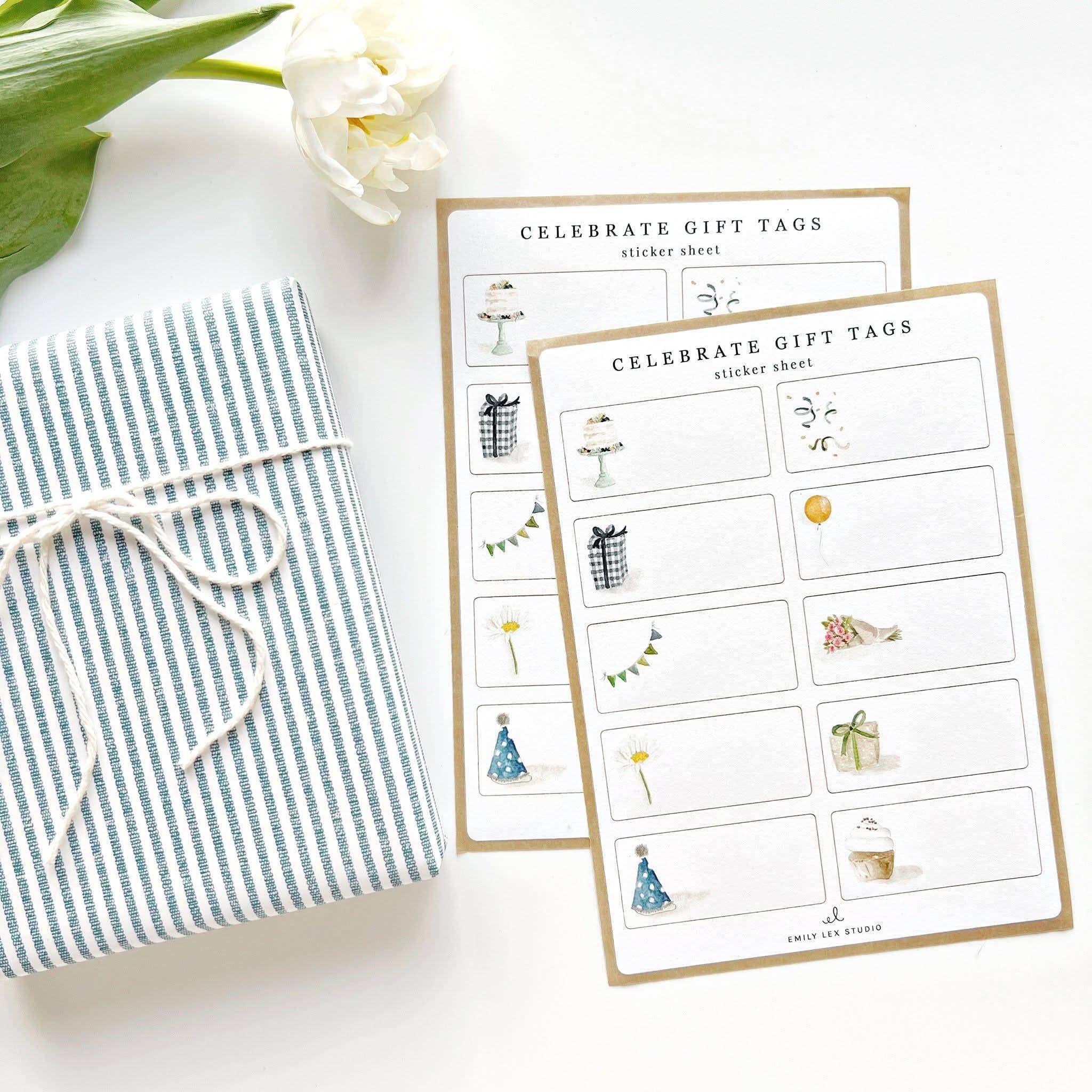 Celebrate gift tag label sticker sheets