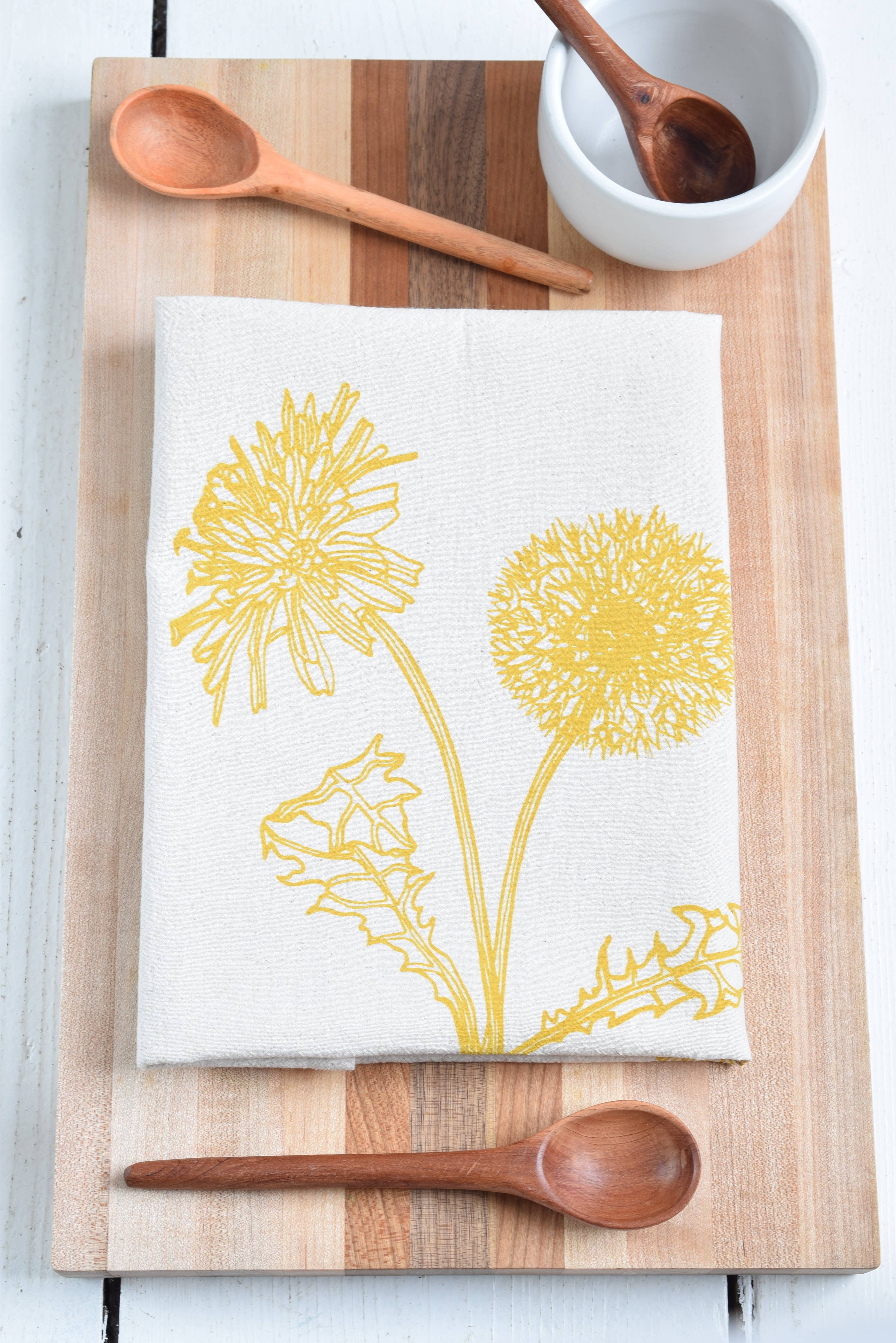 Dandelion Tea Towel - Mustard Yellow - Kitchen Decor - Gifts
