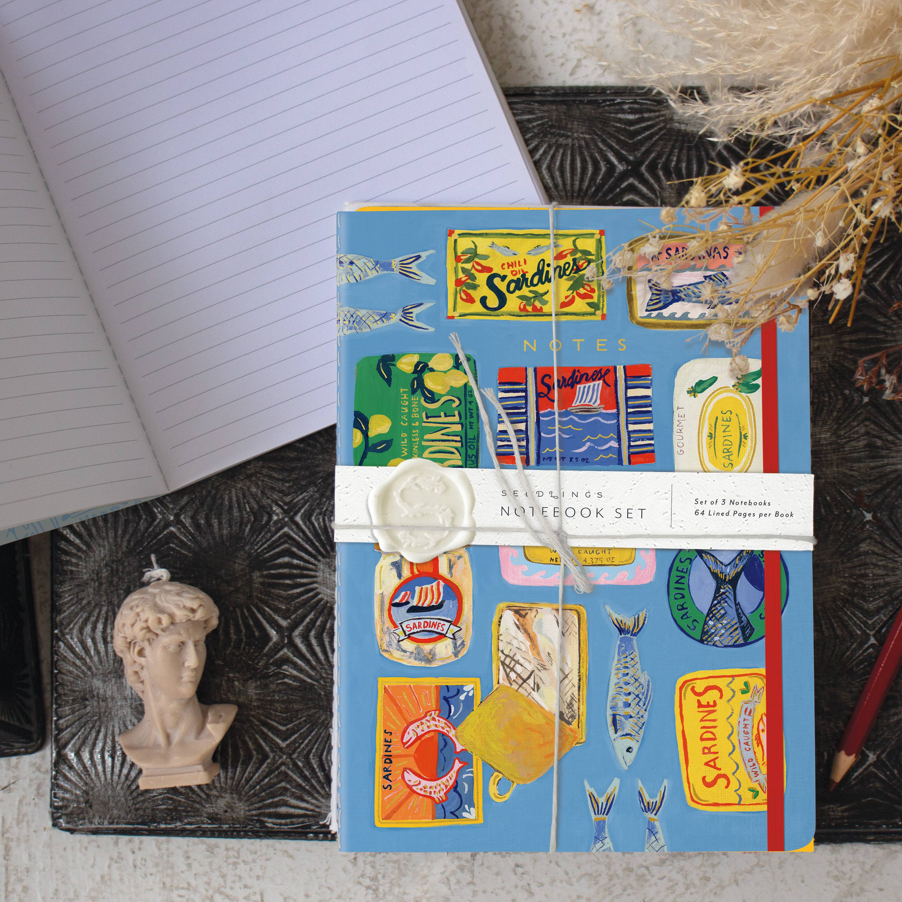 Blue Sardine Tins Sewn Trio Notebook Set