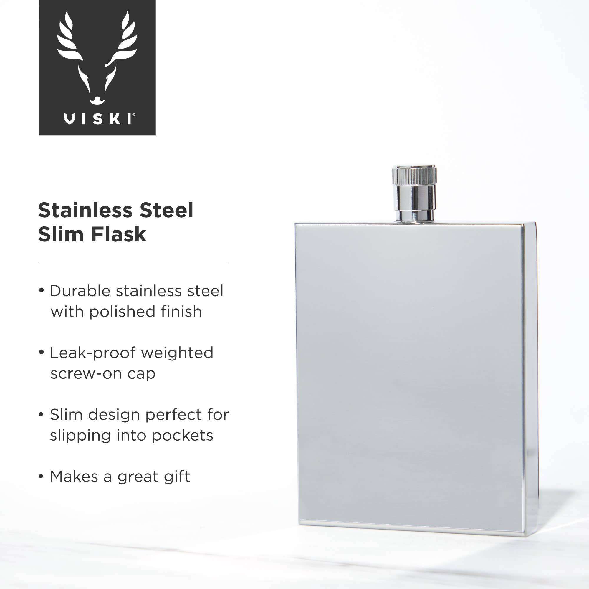 Harrison Polished Stainless Steel Slim Flask