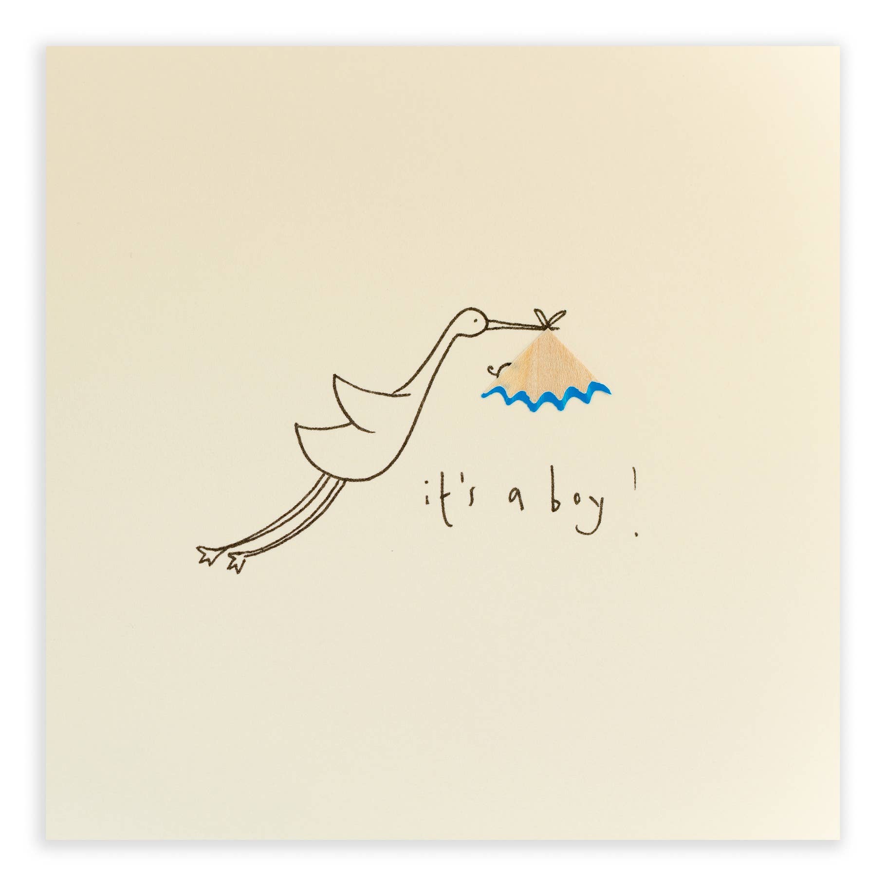 Baby Boy Stork Card – Handfinished UK Real Pencil Shavings