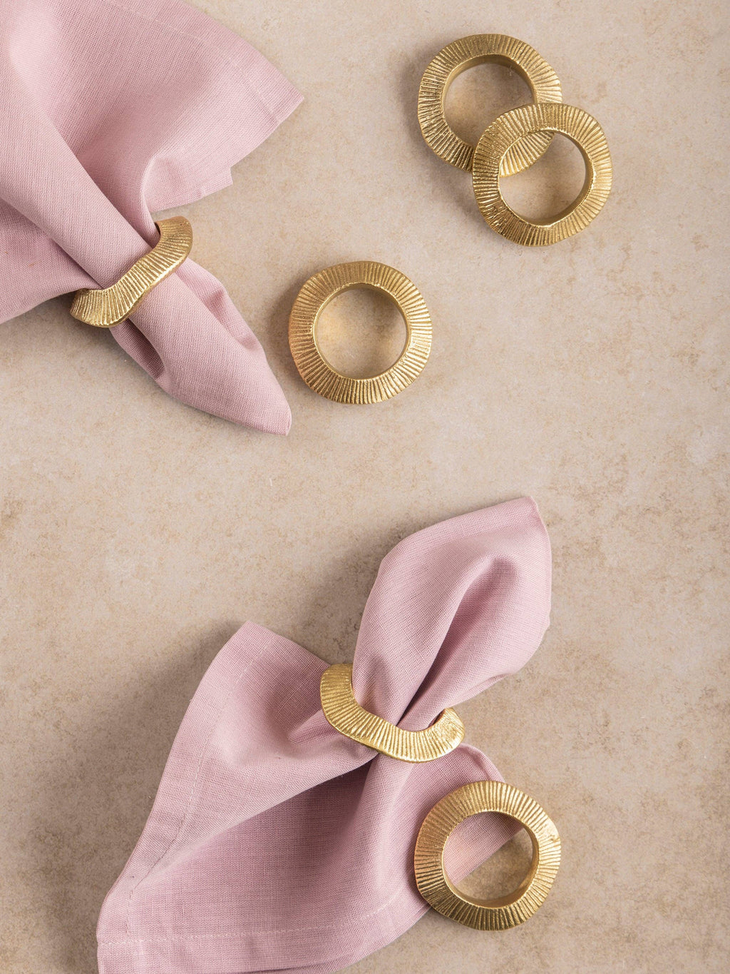 Tuscany Textured Antique Gold Napkin Rings — Set of 6