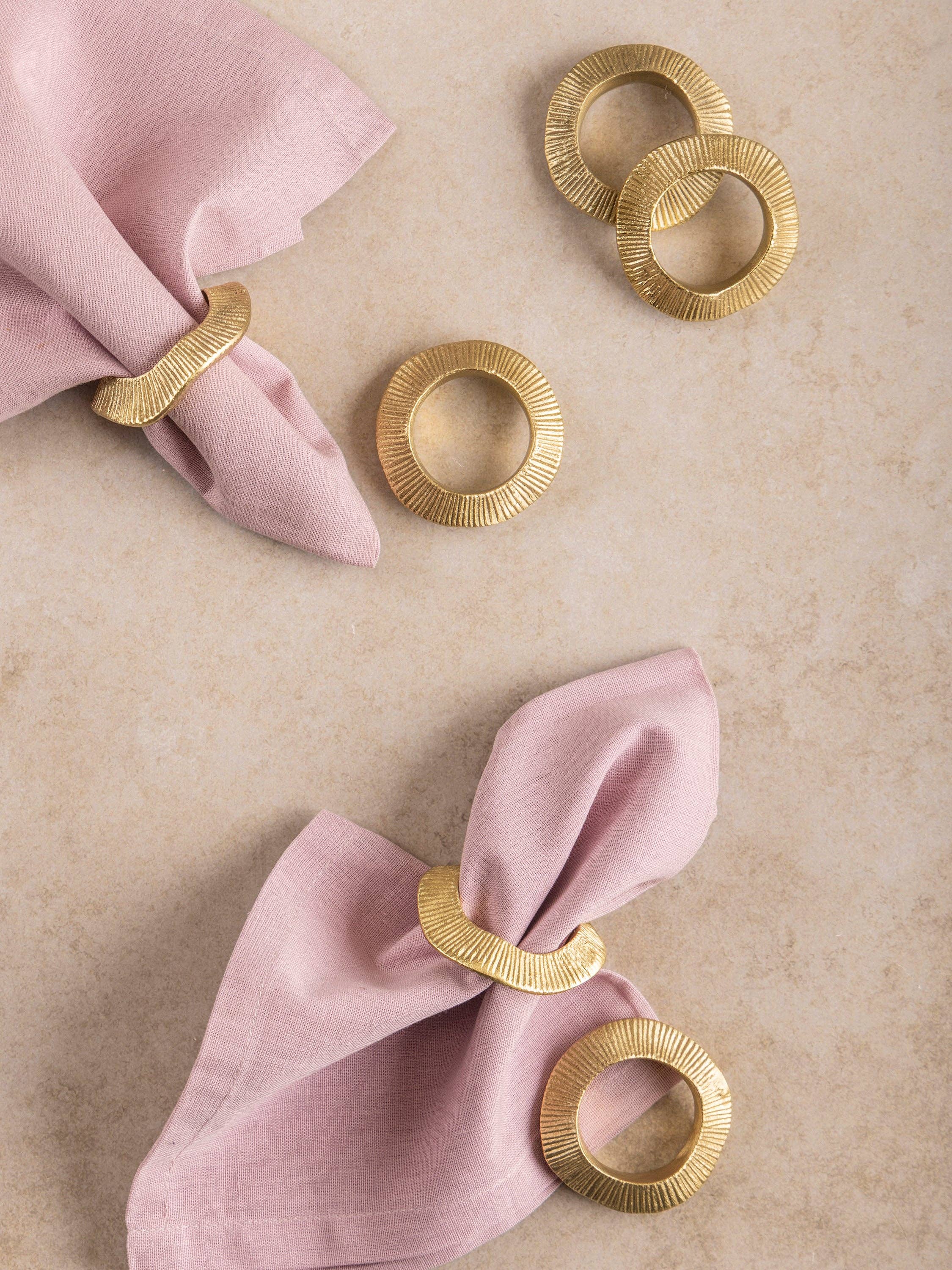 Tuscany Textured Antique Gold Napkin Rings — Set of 6