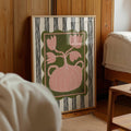 Striped Floral Still Life Art Print: Pink & Green Botanical