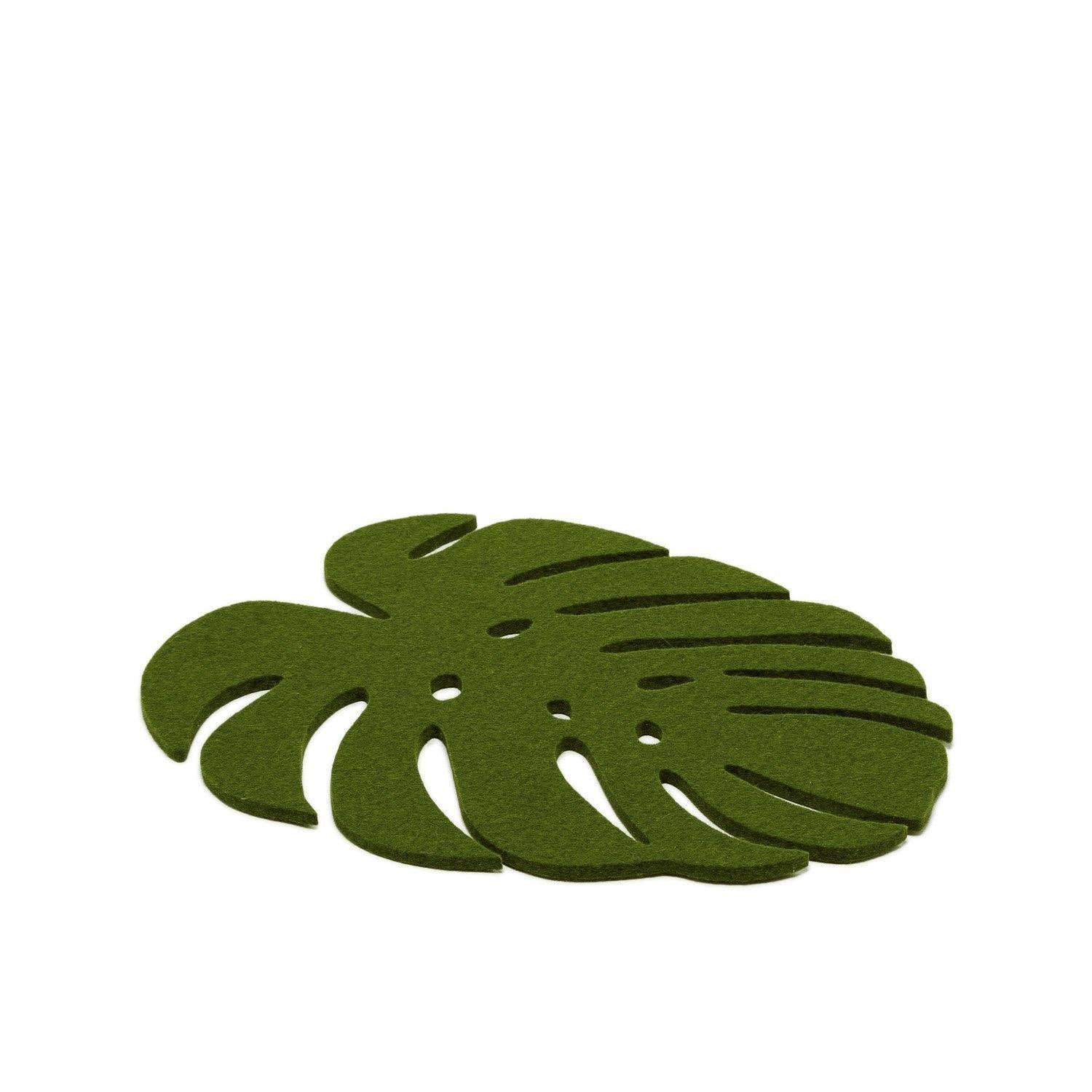 Merino Wool Felt Medium Monstera Leaf Trivet Loden Green