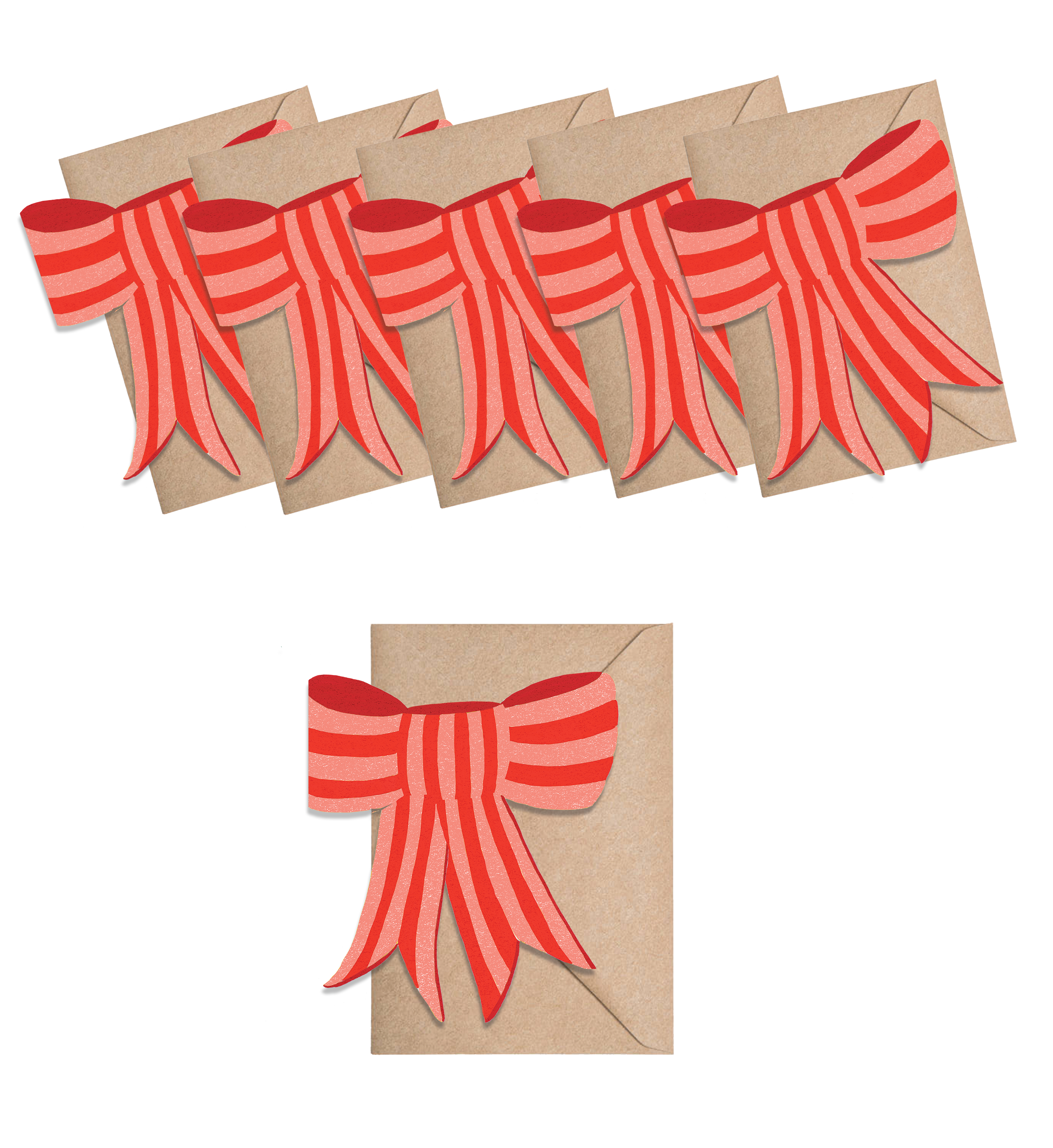 Pink Stripy Bow Mini Cards - box of 6