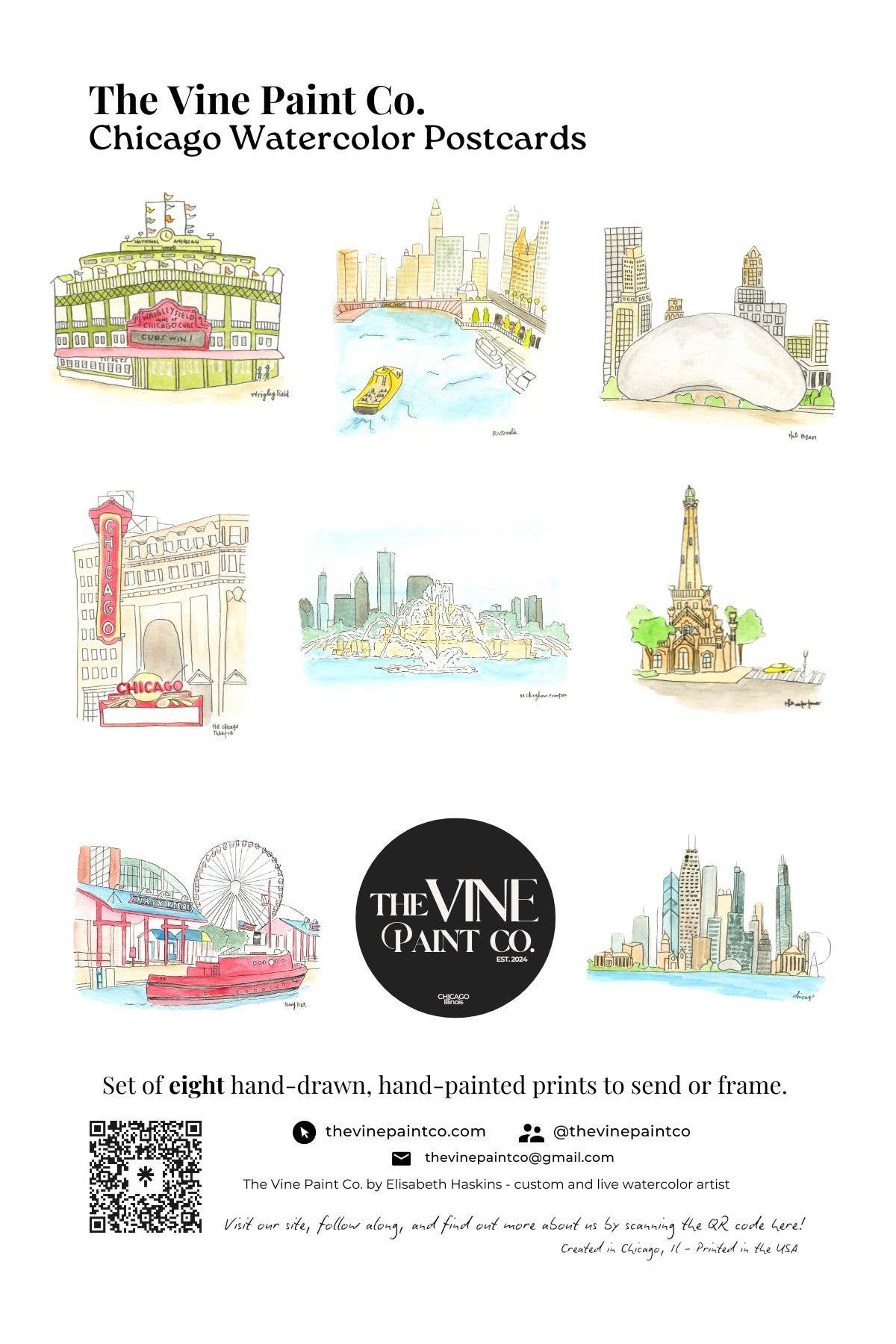 Chicago Watercolor Postcard pack
