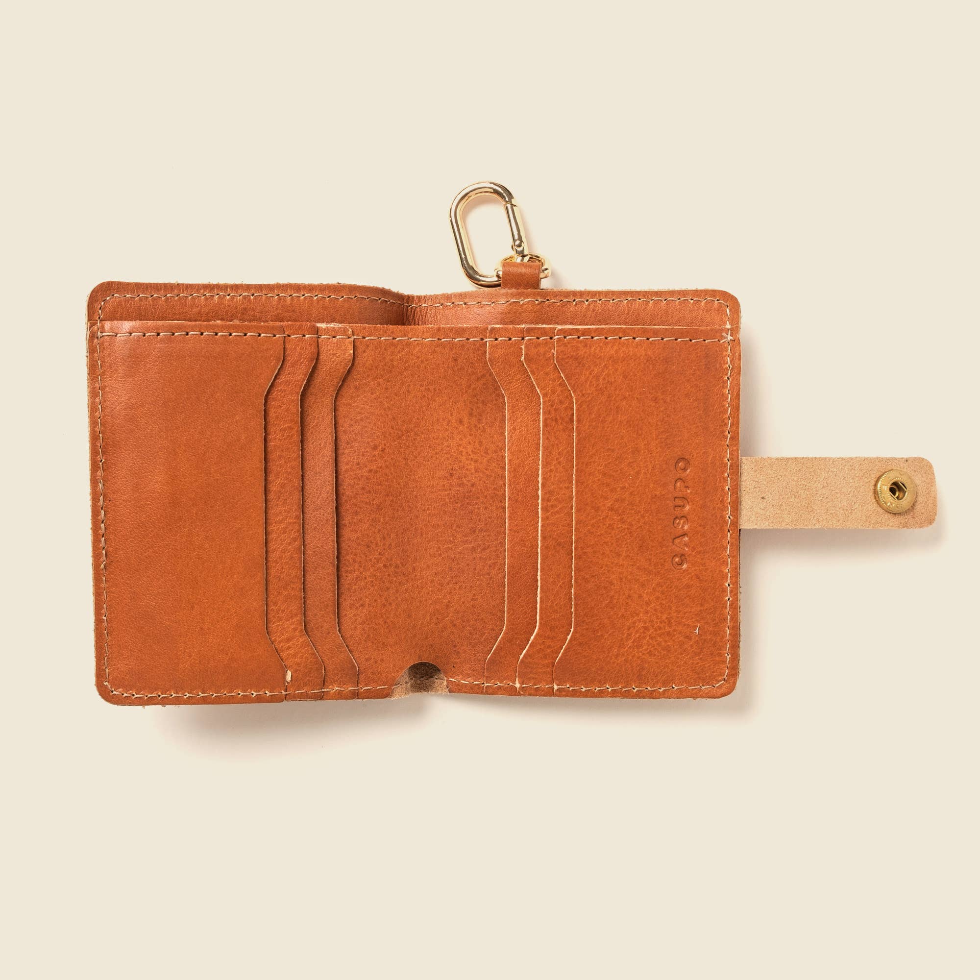 Snap Leather Wallet with key ring - Natural