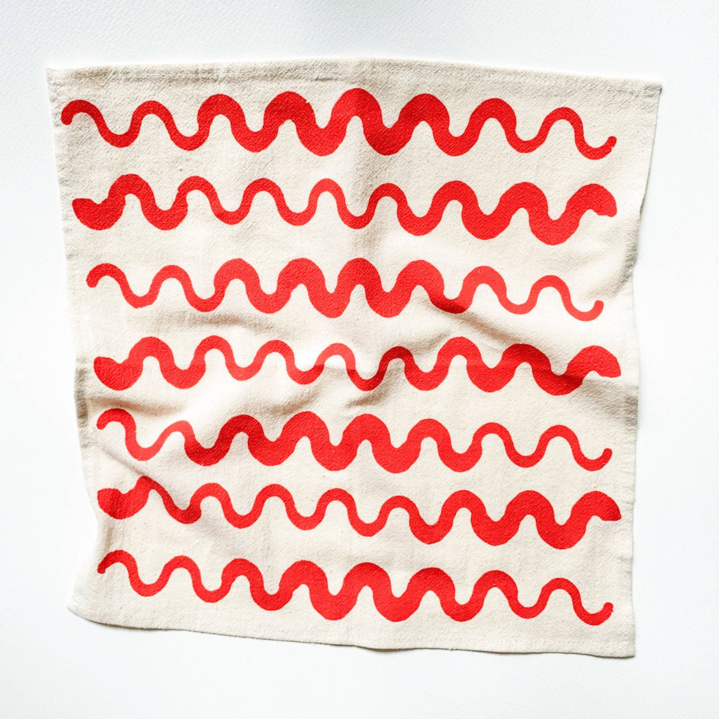 Wavy Stripes Hand Printed Cotton Napkins, Set of 4